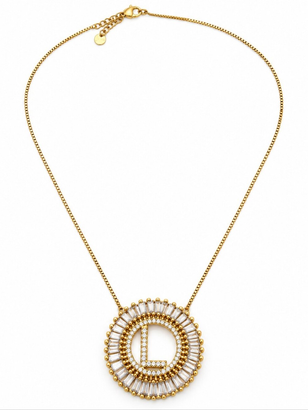 Gold Tone Crystal Initial L Statement Pendant Necklace